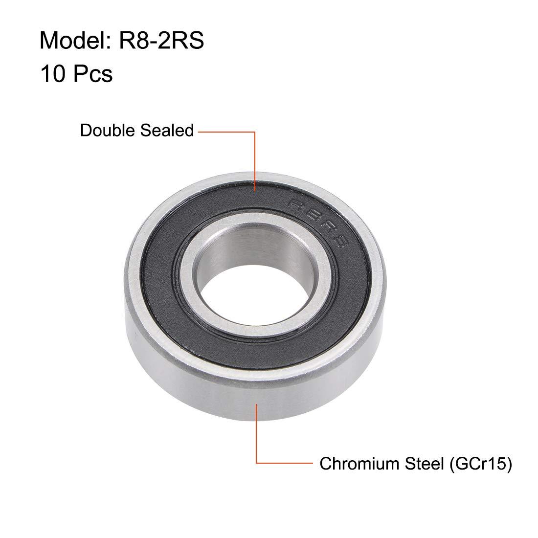 sourcing map R8-2RS Deep Groove Ball Bearings 1/2" x 1-1/8" x 5/16" Double Sealed Chrome Steel P6(ABEC3) 10pcs 1