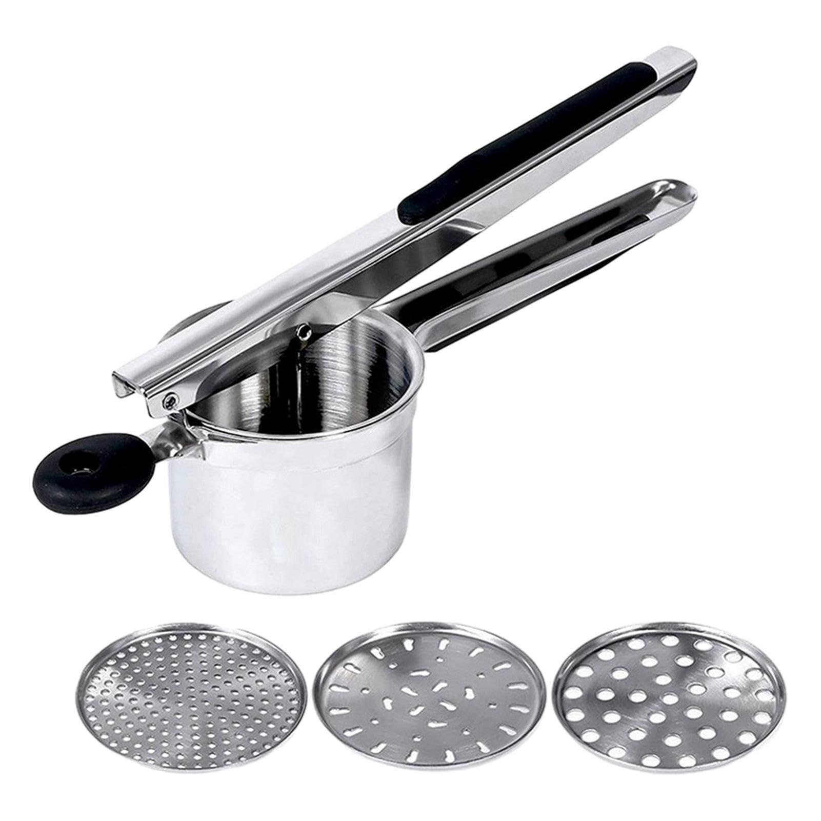 Potato Press, Stainless Steel Potato Ricer with 3 Interchangeable Discs, Non Slip Silicone Handle Masher Heavy Duty Food Press for Potatoes, Puree, Fruit and Vegetable (Black) 0