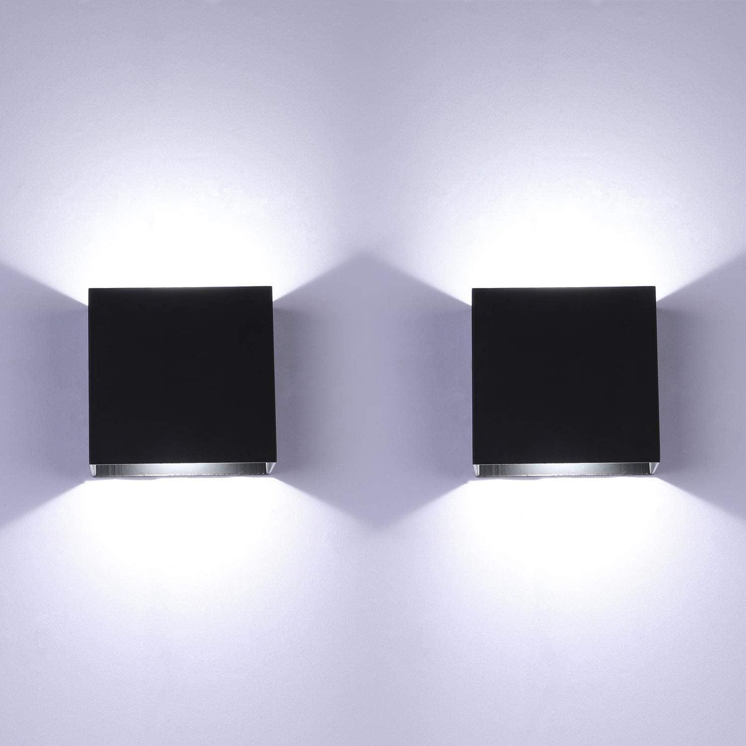 Glighone 2Pcs LED Wall Lights Indoor Up Down Wall Lamp Wall Wash Light Wall Sconce Black 6W Modern Aluminum Lighting for Living Room, Bedroom, Hallway, Corridor, Stairs, Cool White 0