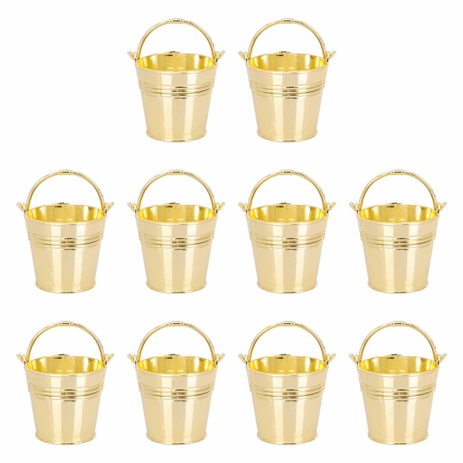 TOPBATHY Wedding Favours Wedding Decor Dining Table Decor 10 PCS Mini Metal Bucket with Handle, Small Tin Pail for Party, Wedding, Favor (Golden) Macaron Container Keepsake Succulent Plants