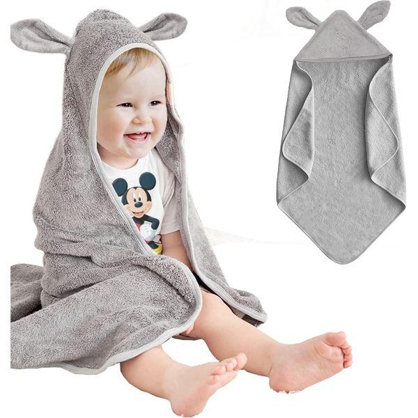 STOFIA Baby Towel with Hood Organic Bamboo and Cotton Soft Absorbent and Thick Bath Hooded Towel Giftable for Newborn and Toddler Boy and Girl (Grey) 0
