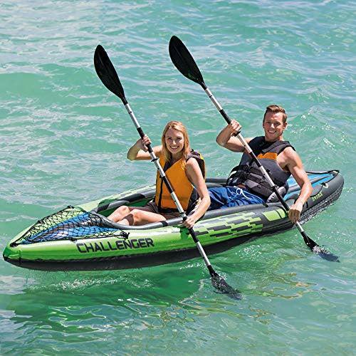 Intex K2 Challenger Kayak 2 Person Inflatable Canoe with Aluminum Oars and Hand Pump 4