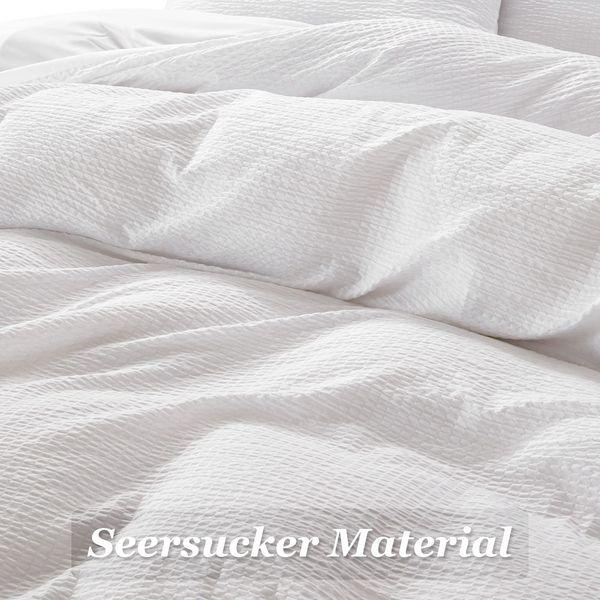 OSVINO White Seersucker Duvet Cover Set Double 3Pcs Ultra Soft Washed Microfiber Duvet Cover with 2 Pillowcases Textured Bedding Set with Zipper Closure Corner Ties 1