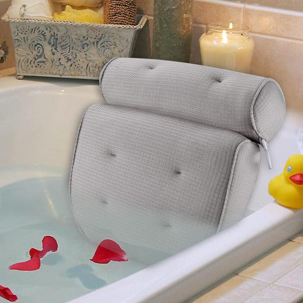Idle Hippo Ergonomic bath headrest pillow with 6 Large Suction Cups Organic Tencel Luxury Spa Pillow Upgraded Technology Head, Neck, Back and Shoulder Support - Fits All Bathtub and Home Spa - Grey 0