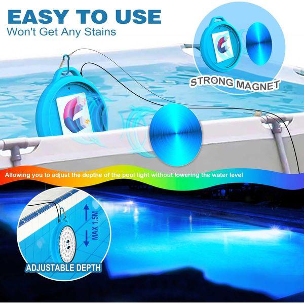 EEIEER Pond Lights, 64 LED Swimming Pool Lights RGB Underwater with Remote Control, Hot Hub IP68 Light for Aquarium, Garden, Yard, Pool, Fountain, Pond, Blue, (LT-01) 1