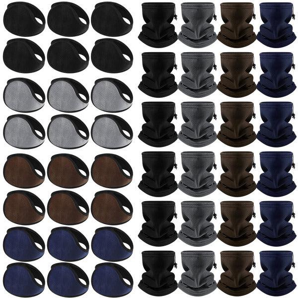 BBTO 48 Pcs Neck Gaiter and Ear Warmers Set Includes 24 Neck Warmer Gaiter Face Coverings for Men and 24 Winter Earmuffs Foldable Ear Muffs for Men Cold Weather Running Skiing