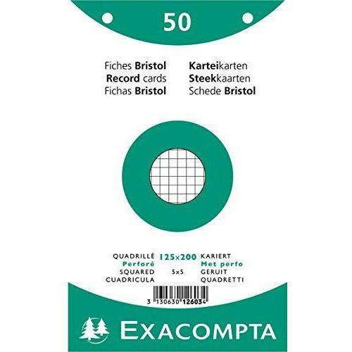 Exacompta Bristol Squared Record Cards, 125 x 200 mm, Punched - White, Pack of 50 0