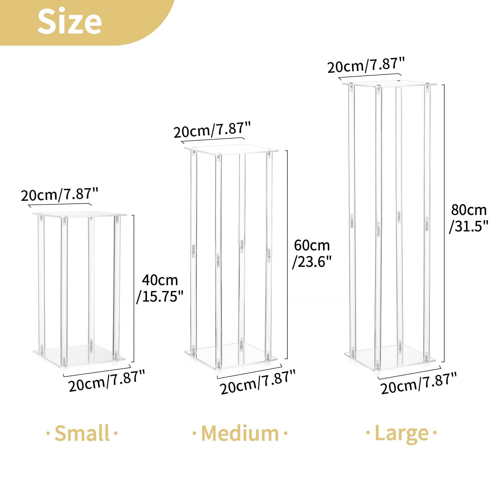 Nuptio Acrylic Vase Wedding Centrepieces - 3 Pcs Tall Clear Column Flower Vases for Weddings Birthday Party Centerpiece Decorations Table Geometric Display Stand for Home Decor(40cm/60cm/80cm) 4