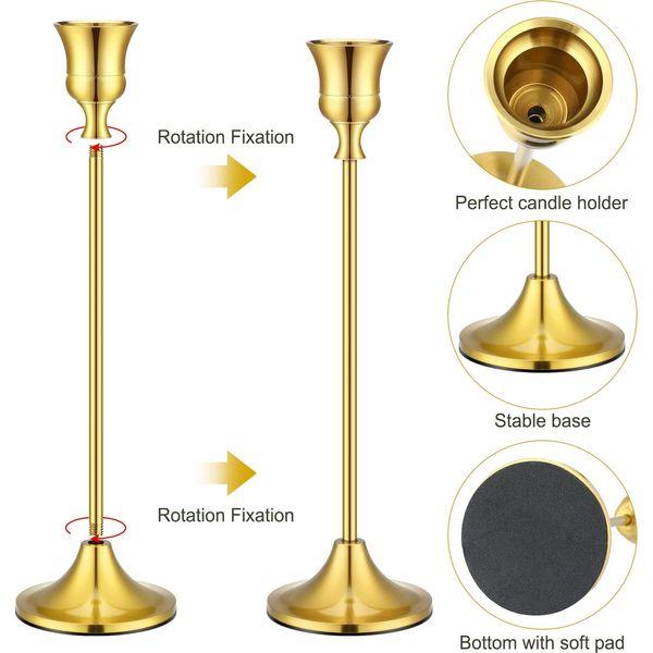 6 Pcs Romantic Candle Holder Taper Candle Holders Table Decorative Candlestick Holders Rustic Candle Stick Holder Metal Candle Stands for Wedding Christmas Dinning Party Anniversary Home Decor (Gold) 1