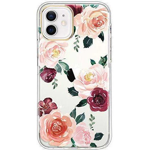 luolnh Compatible with iPhone 12 Mini Case with Flowers,for Girl Women,Shockproof Clear Floral Pattern Hard Back Cover for iPhone 12 Mini 5.4 inch 2020 - Big Rose 0