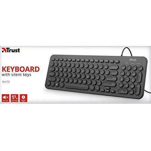 Trust Muto Wired Full Size Multimedia Keyboard for PC and Laptop, Low profile compact keyboard with Quiet Keys, UK Layout, Black 3