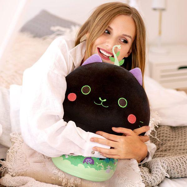 Mewaii 14'' Soft mint cat Mushroom Stuffed Animal Plush Pillow Squishy Toy - Black 4