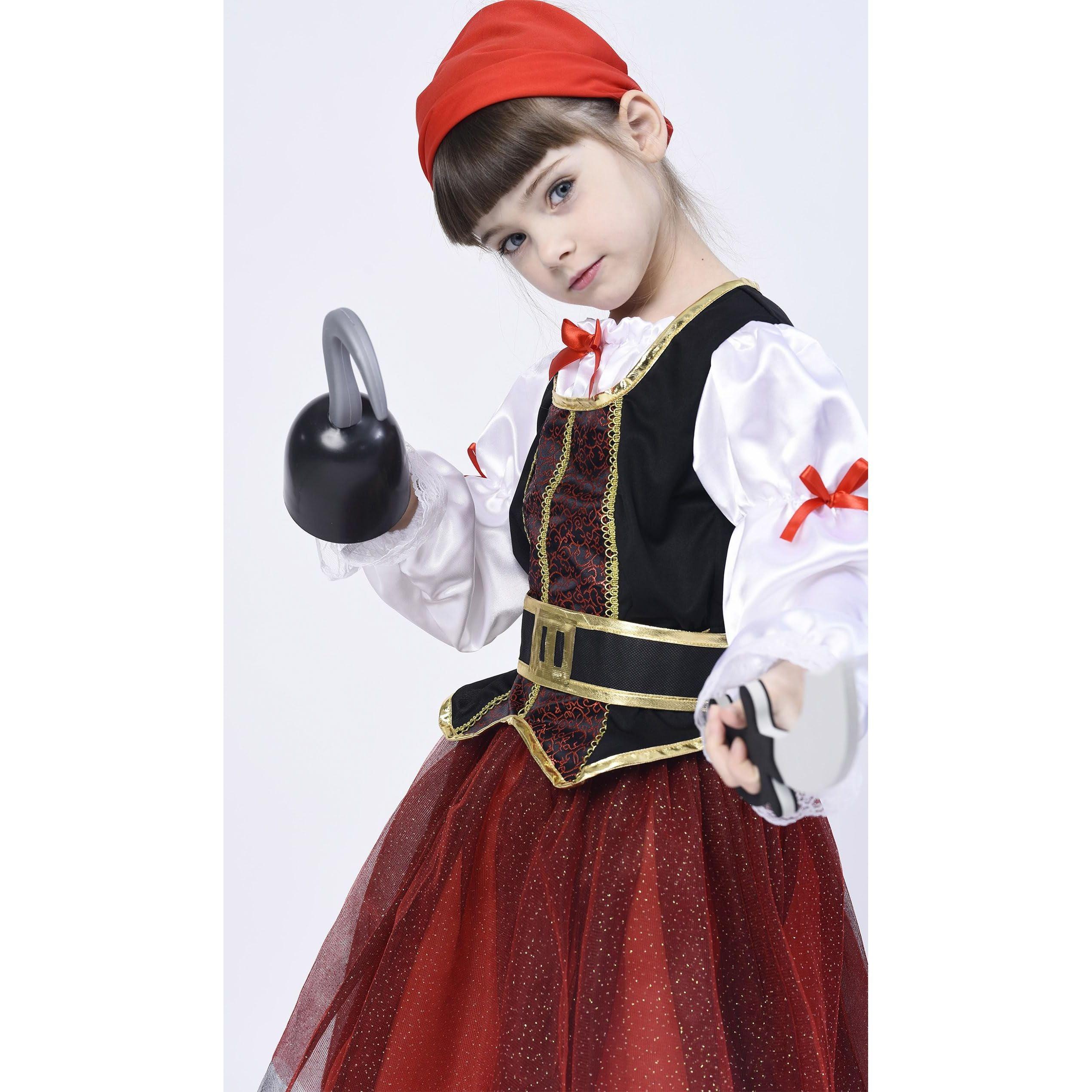 IKALI Pirate Costume for Girls, Deluxe Buccaneer Fancy Dress Outfit (6pcs Set) Animal Dress Outfit Halloween Princess Role-play 4