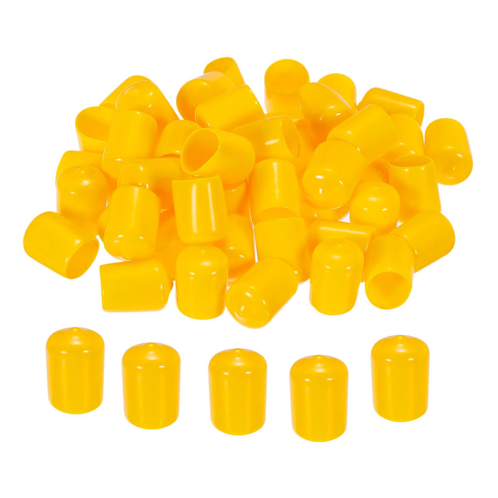 sourcing map 100pcs 15mm Rubber End Caps Cover PVC Vinyl Screw Thread Protector Round Wire Shelf Caps for Screw Bolt Pipe Fence Post, Yellow