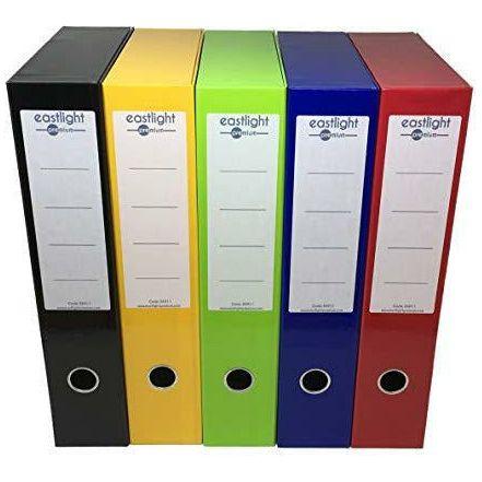 Eastlight Classic Box File, Lock Spring, Ring Pull and Catch 75mm Spine, High Gloss Laminated Paper Over Board Foolscap Fits A4 [ Pack of 5 ] Assorted 0