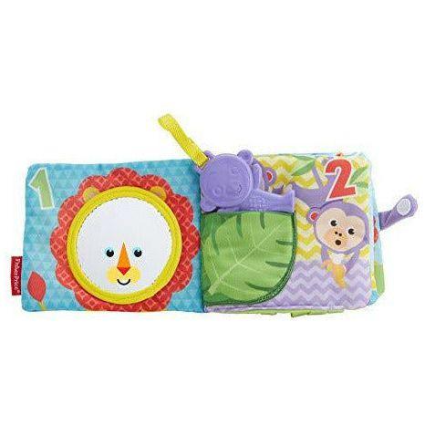 Fisher-Price 1-to-5 Activity Book, New-born Soft Sensory Toy Book with Teether, Clacker, Mirror, Colours, Textures and Sounds, Suitable from Birth 4