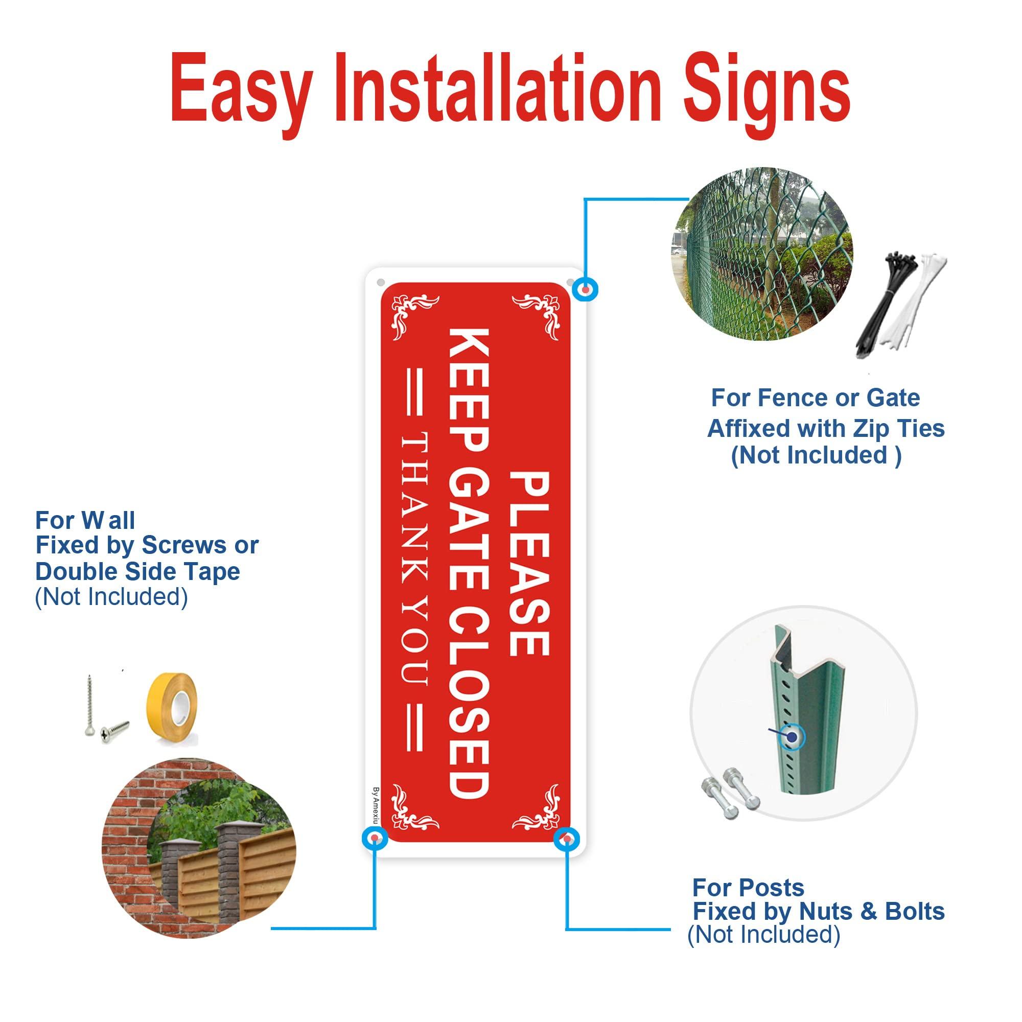 2 Pack Please Keep Gate Closed Sign, 10 x 3.5 x 0.04 Inches Rust Free Aluminum UV Protected Weather Resistant 4