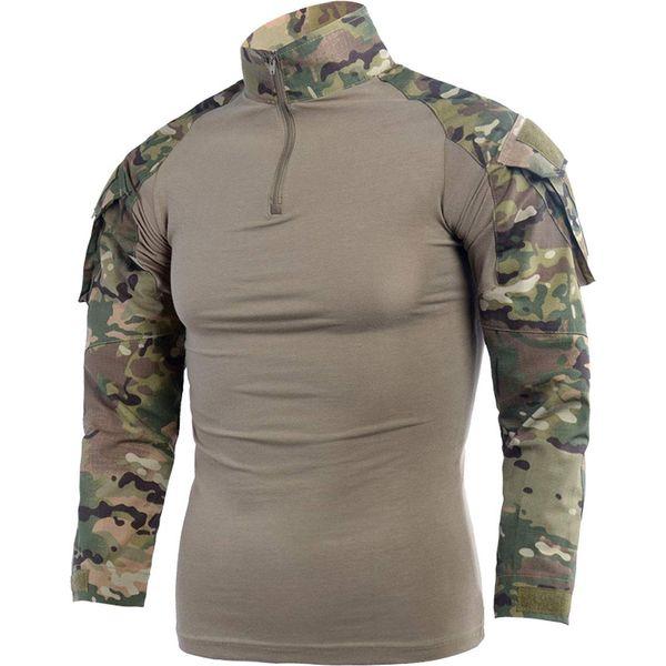 LANBAOSI Mens Ripstop Tactical Shirt Long Sleeve Combat Shirt Multicam Military T Shirts Airsoft Hunting Woodland, Cp-ge, S