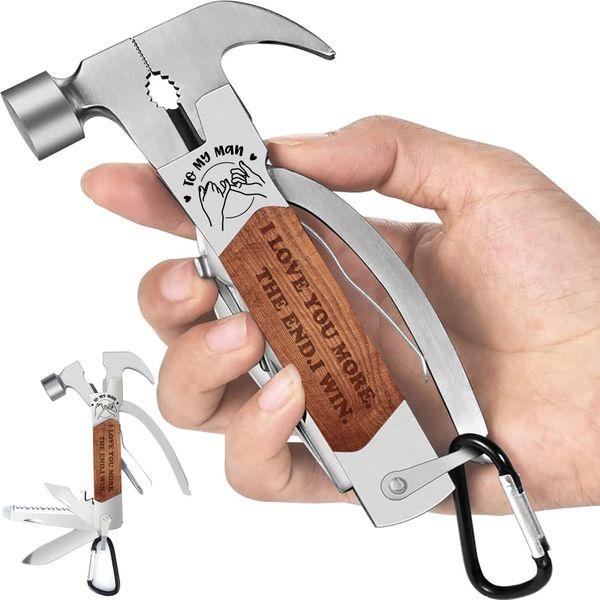 Multitool Valentines Gifts for Him, Cool I love you Anniversary Birthday Gifts for Men Partner Boyfriends, Mini Hammer with Pliers Screwdrivers Bottle Opener, Husband gifts Outdoor Camping Gadgets DIY
