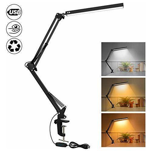LED Desk Lamp with Clamp, 14W Eye-Care Dimmable Reading Light, 3 Color Modes Swing Arm Lamp, USB Clip-on Table Lamp, Daylight Lamp for Desk Accessories 4