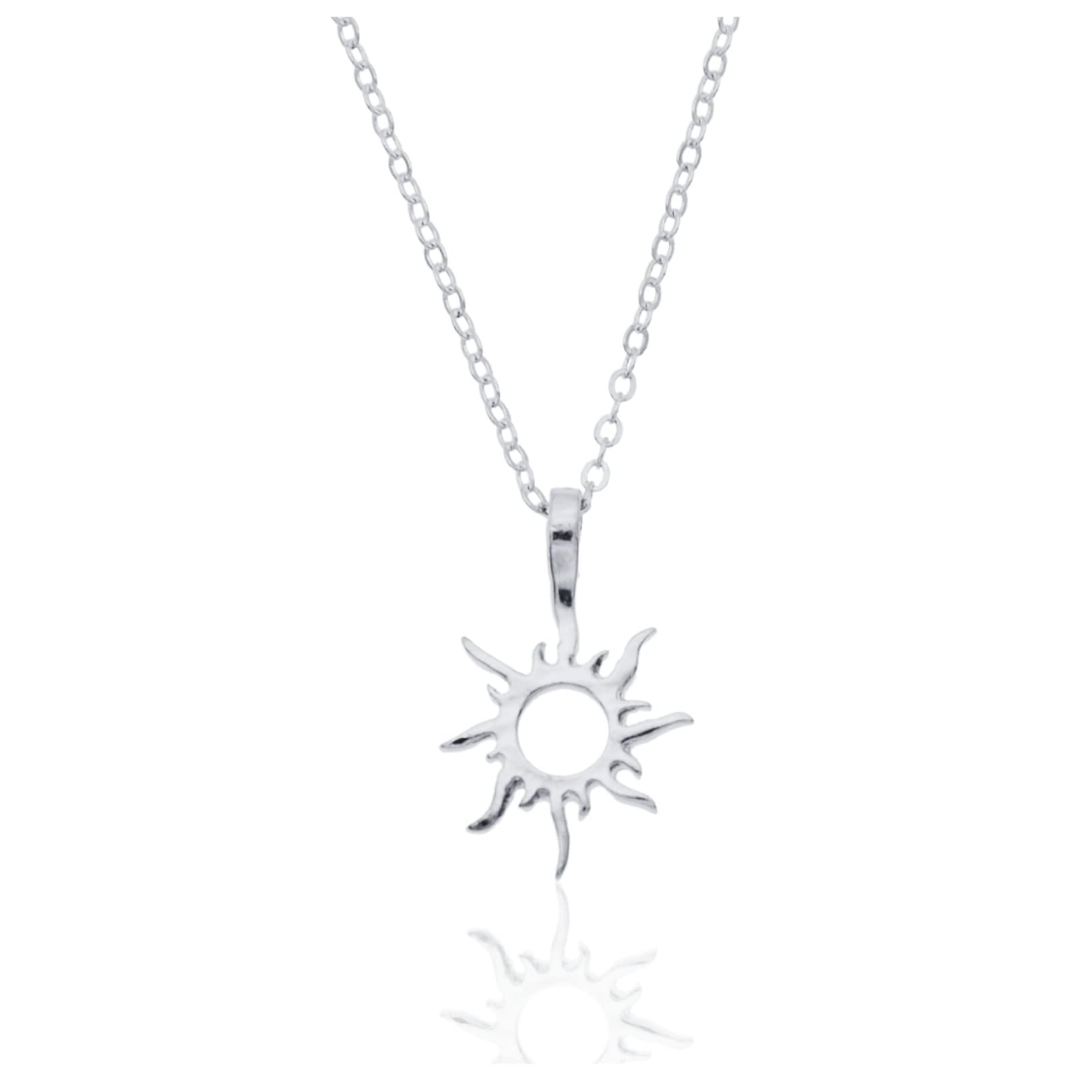 HNTR Radiant Dawn Silver Sun Necklace - Exquisite Silver Plated Sun Pendant Necklace 0