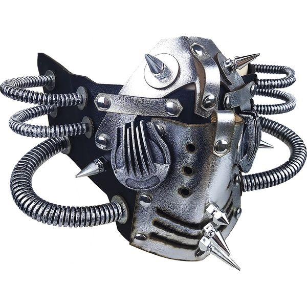 Ubauta Steampunk Leather Mask Cosplay Mask Punk Rivet Masquerade Mask (Silver Tubular Mask) 0