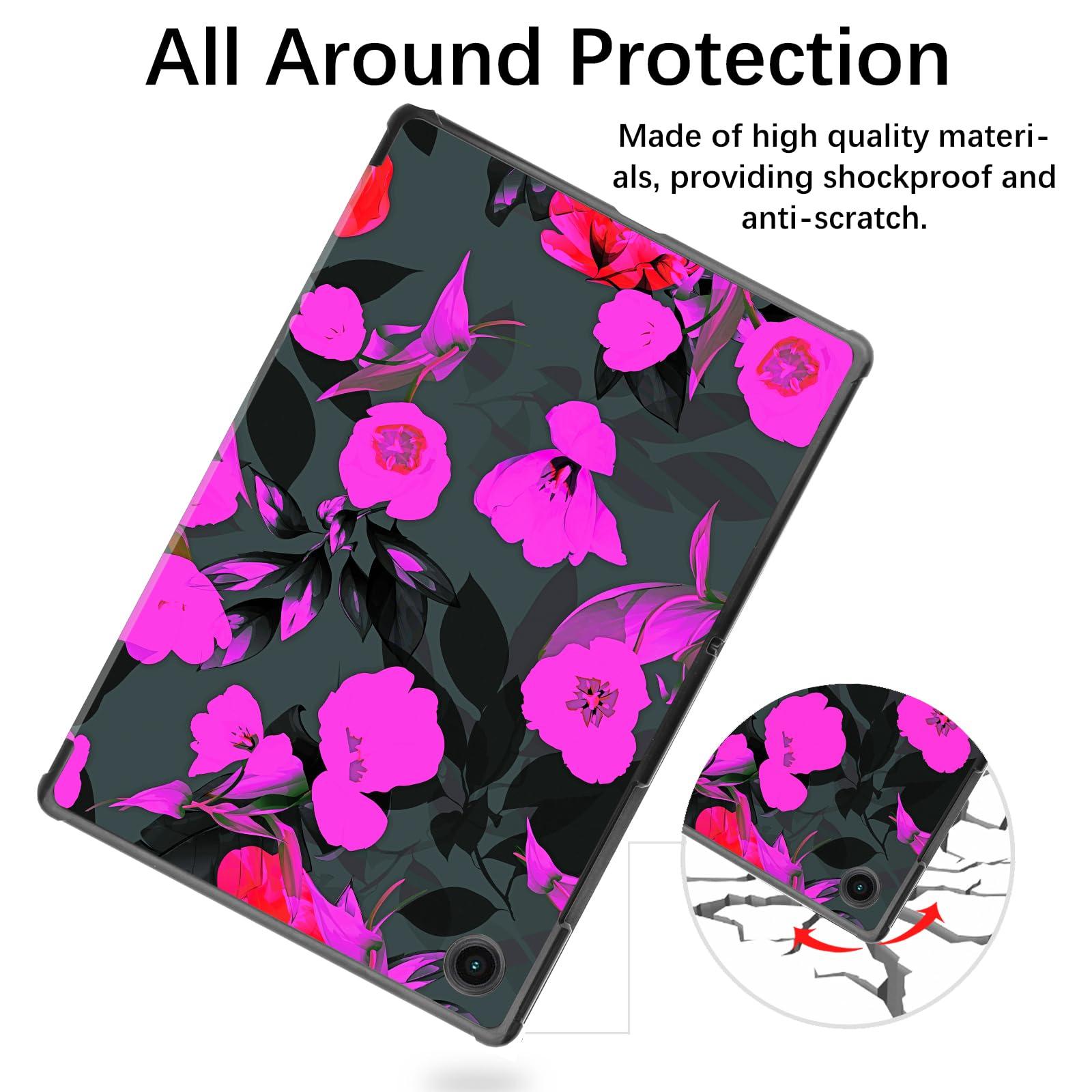 Berkin Arts Samsung Galaxy Compatible with Tab A 8.4 inch Case Model SM-T307 Tri-Fold Stand Cover Art Neon Floral Pattern Dark Flower Pattern 4