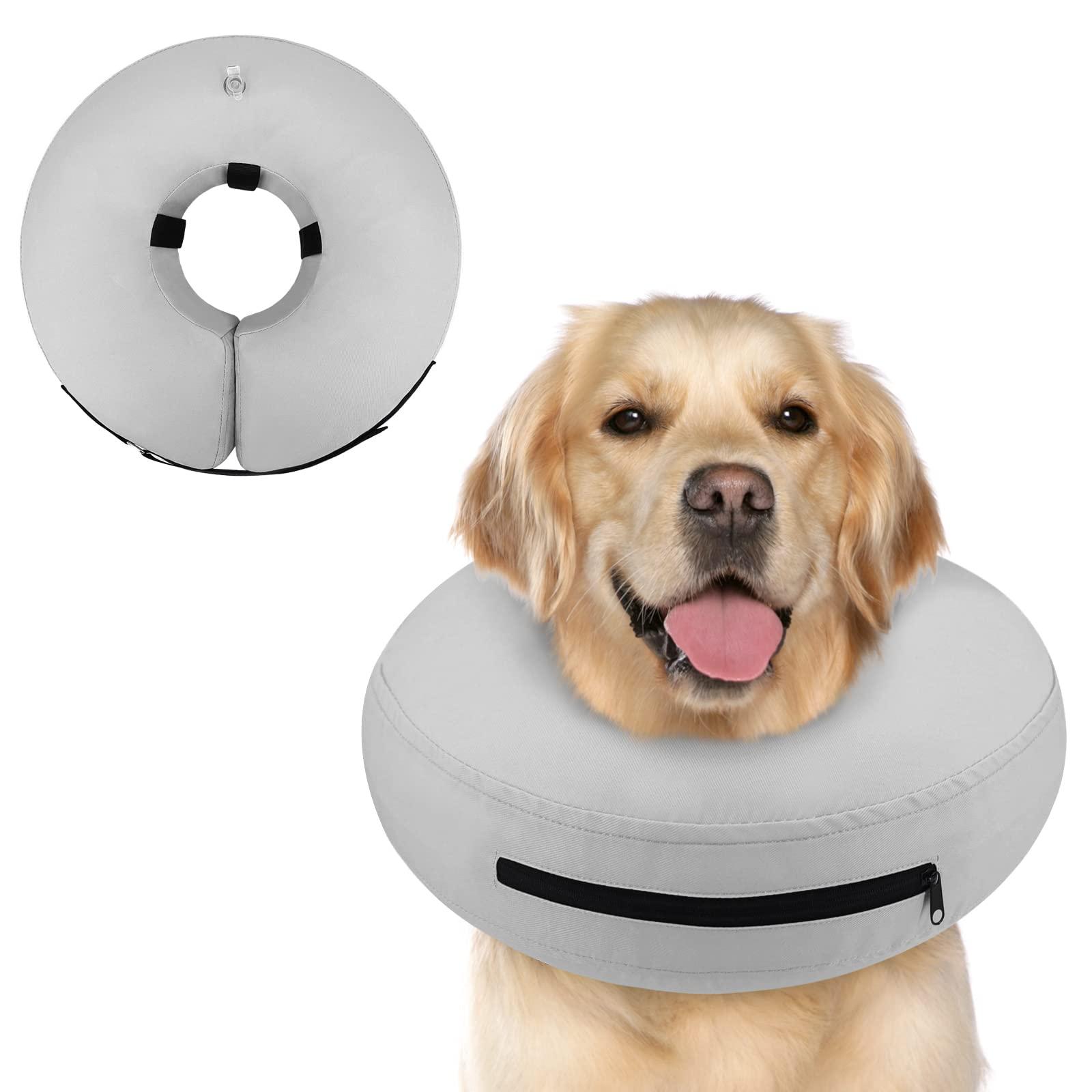 Supet Dog Cones After Surgery, Protective Inflatable Dog Collar Pet Recovery Collar Soft Pet Cone for Small Medium or Large Dogs and Cats Anti-Bite Lick Wound Healing Grey XL