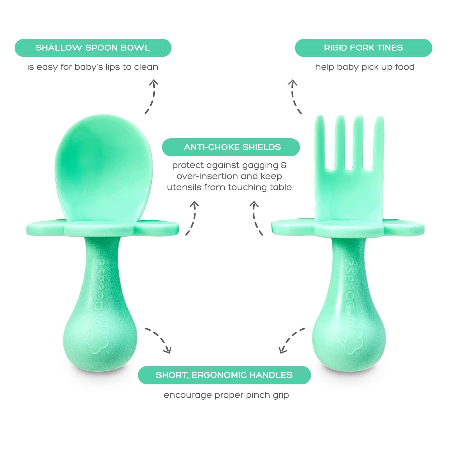 grabease Baby Feeding Set - Silicone Section Bowl, Cloud Section Plate Utensils - Mint 2