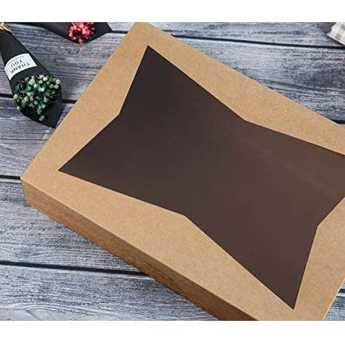 15-Pack Paperboard Brown Lock Corner Window Bakery Box, 14 x10 x 3inch Large Container with PVC Windows for Pie and Cookie Box Pack of 15 (Brown, 15) 4