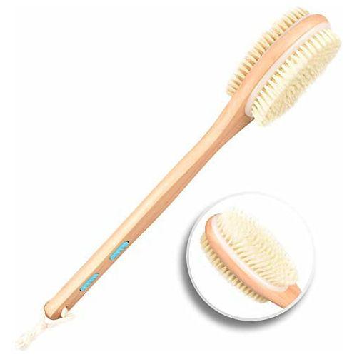 Back Scrubber for Shower with Long Wooden Handle,Body Brush for Exfoliating Skin with Soft and Stiff Bristles,Shower Brush Bath Brush Body Scrubber for Wet or Dry Brushing 1