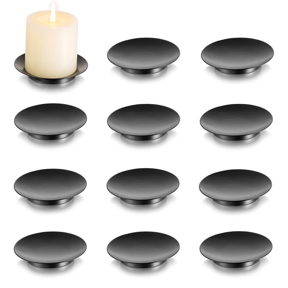 Inweder Candle Plate Holder Candle Tray - 11cm Round Iron Plate Black Candle Holders for Pillar Candles Set of 12 Pedestal Candle Stand Christmas Candle Dish for LED & Wax Candles Halloween Home Decor 0