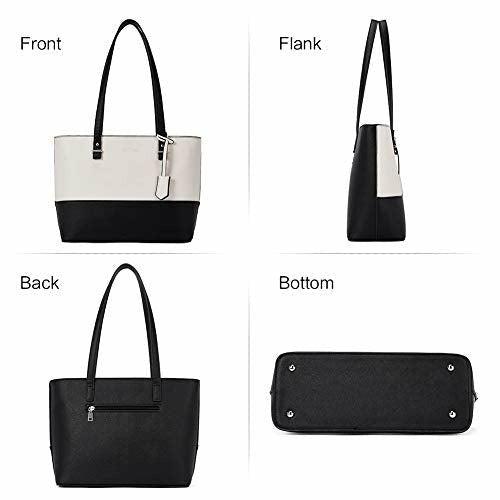 Womens Handbag Leather Tote ladies handbags Top Handle Shoulder Bag 3pcs Set Beige with Black 3