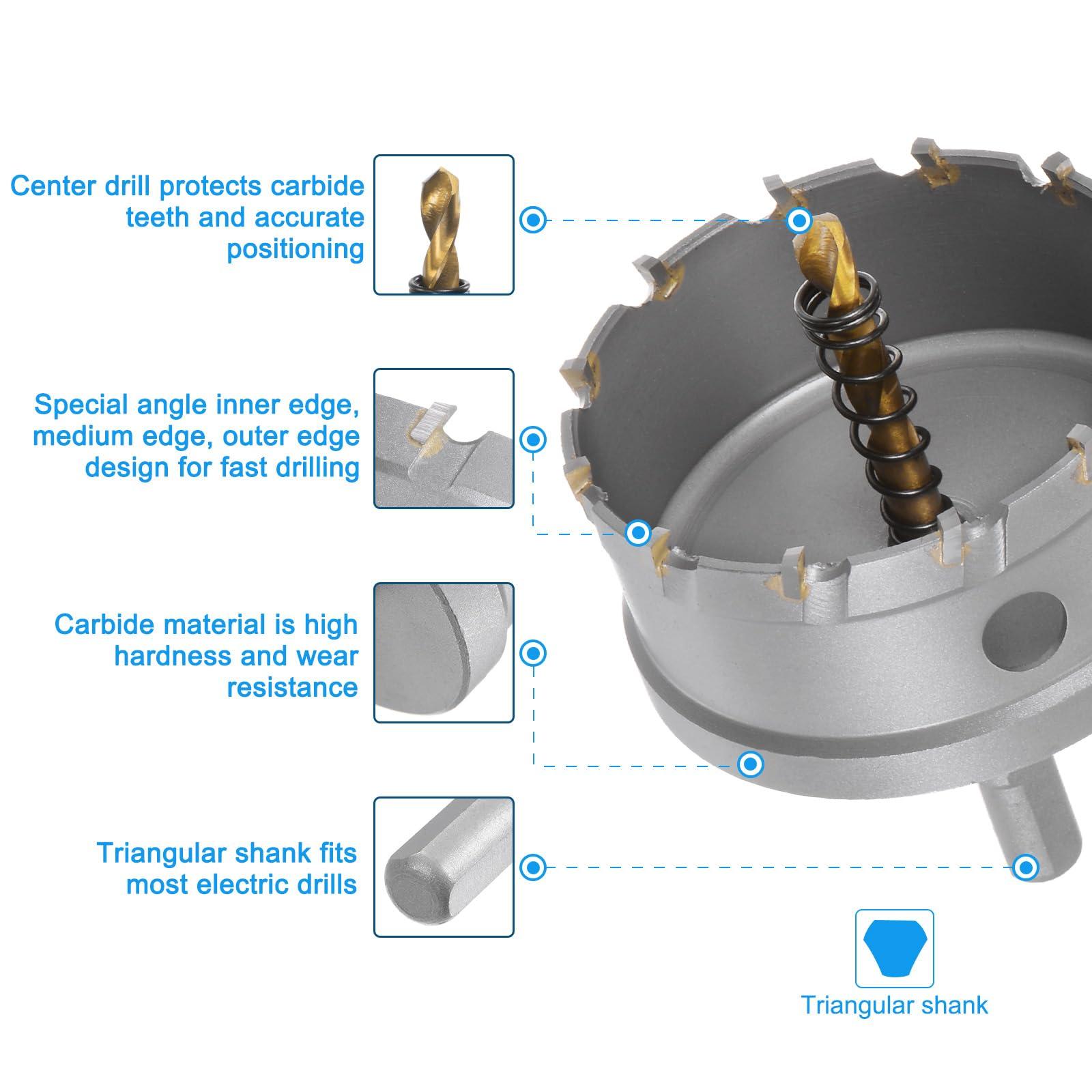 sourcing map Metal Hole Saw Carbide Cutter 53mm / 2.09" Dia for Stainless Steel, Metal, Aluminum Alloy, Copper, Brass, Plastic, with Extra Center Bit 2