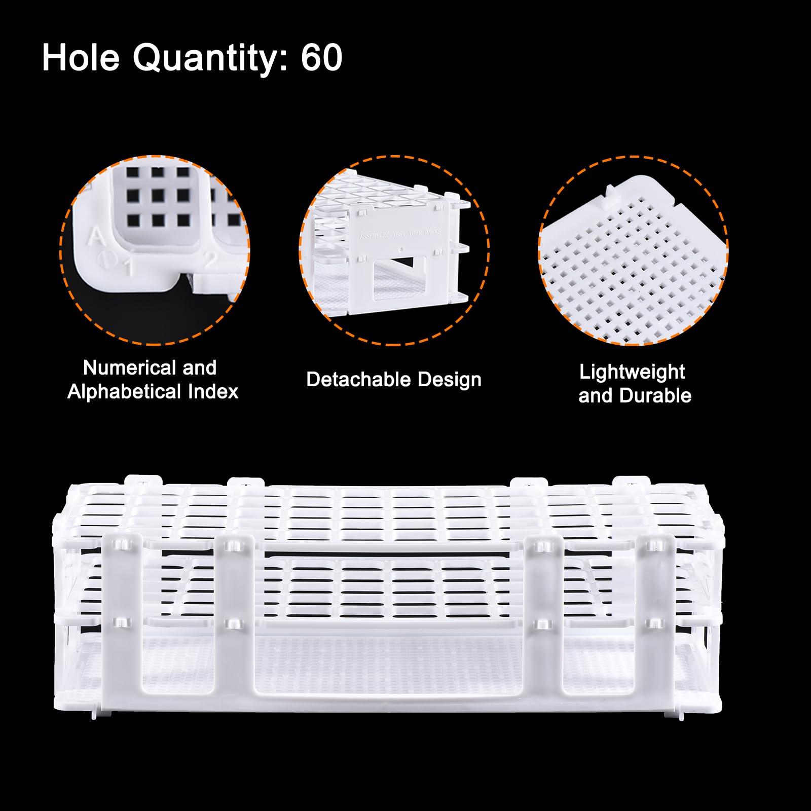 sourcing map Plastic Test Tube Rack Holder 60 Holes 3 Layers Lab Detachable Tube Holder White for 16mm Test Tubes, Pack of 3 2