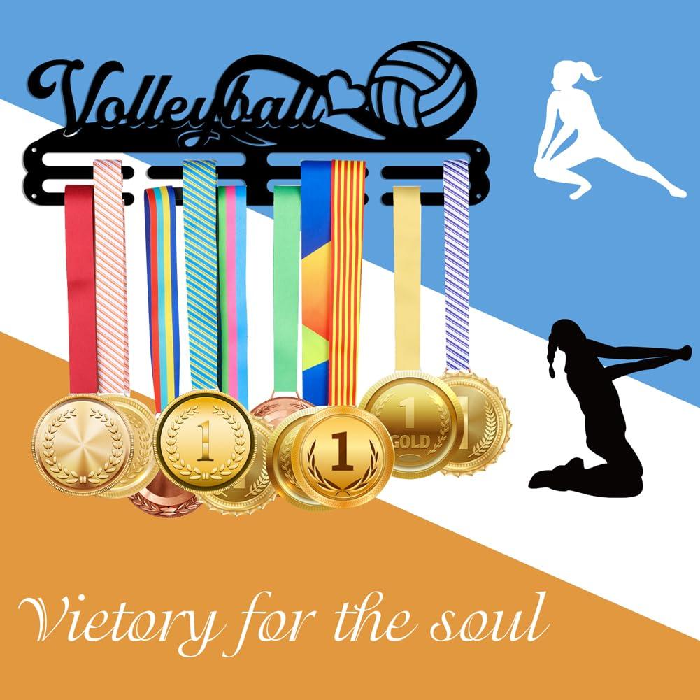 NBEADS Medals Hanger Display Holder Rack, Volleyball Theme Medals Display Wall Mounted Frame Medal Ribbon Holder Hooks for Competition Medal Wall Hanging Display, Mount Over 50 Medals 4