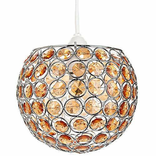 Modern Round Globe Easy Fit Pendant Shade with Small Amber Acrylic Bead Jewels | 18cm Diameter | 60w Maximum | Simple Installation by Happy Homewares 0