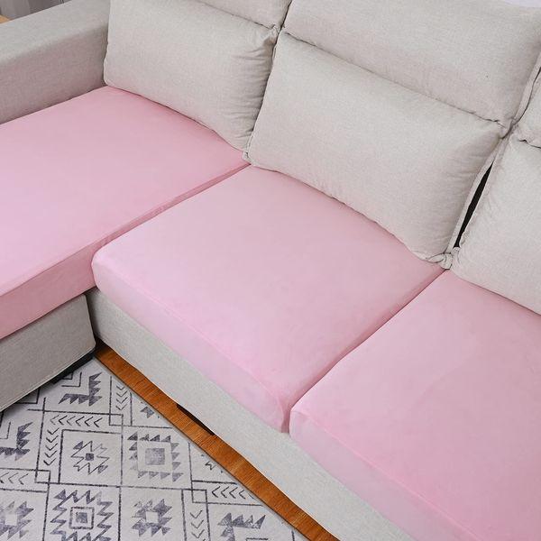 Velvet Sofa Seat Cushion Cover, 1/2/3/4 Seaters L-Shaped Couch Seat Slipcover, Furniture Protector Cover Separated (Pink,4 Seater) 2