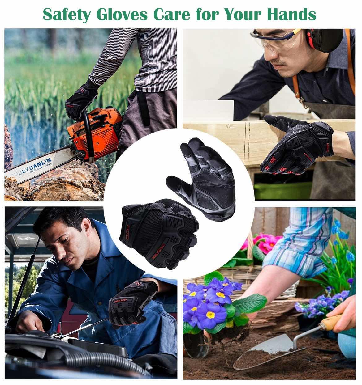 AIGEVTURE Heavy Duty Work Gloves Impact Reducing Work Gloves Synthetic Leather Impact Work Gloves Men, Mechanic Gloves, Sensitive Touch Screen Flexible Grip Gloves for Work 4