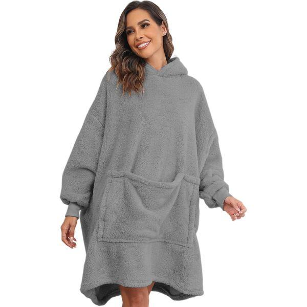 Yutdeng Oversized Blanket Hoodie Sherpa Fleece Wearable Hoodie Sweatshirt Blanket Super Soft Warm Sweatshirt with Giant Front Pocket Pullover Hoodie for Men Women and Teens,Dark Grey