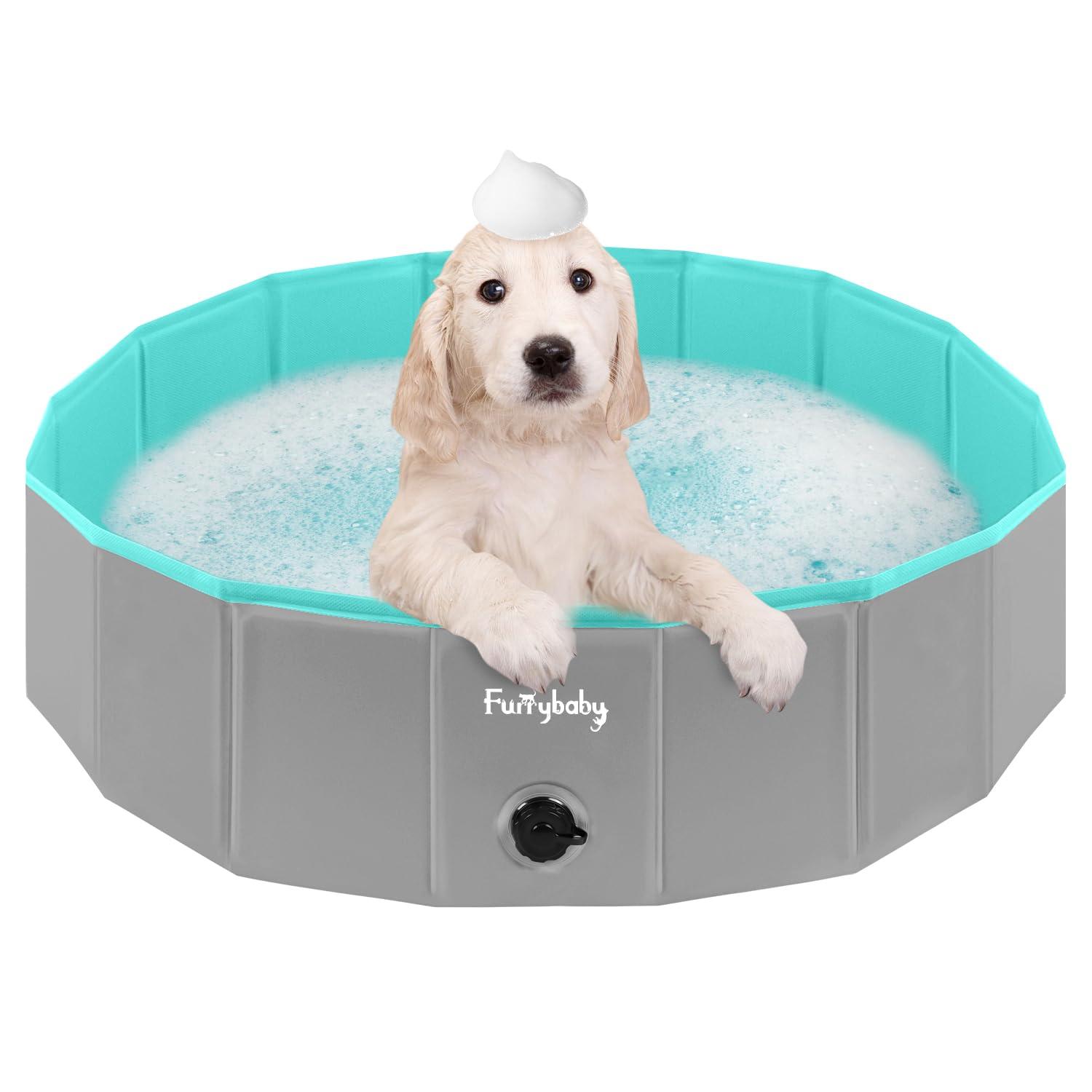 furrybaby Dog Pool, Durable Dog Paddling Pool with Quick Drainage Hole, Foldable and Non Inflatable, Thickened Kids Paddling Pool Small for Garden Baby Pet Puppy Cat Bath (Grey 80cm) 0