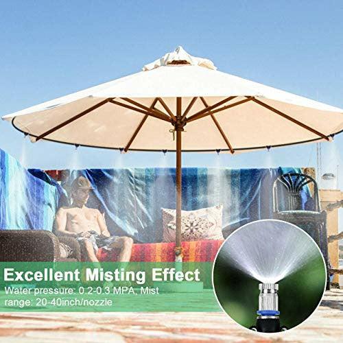 XDDIAS Outdoor Misting System, 24m Mist Cooling System with 30 Mist Nozzles - Fan Misting Kit Automatic Irrigation for Garden Patio Greenhouse 1