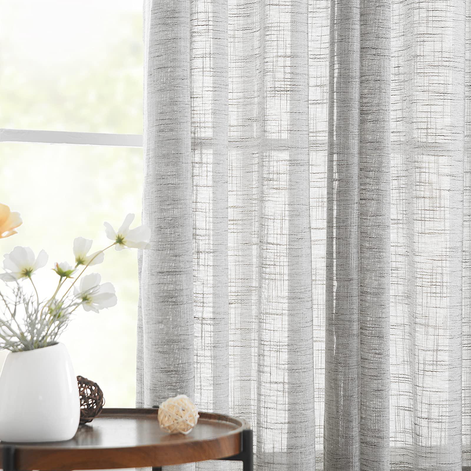 Treatmentex Grey Semi Sheer Curtains for Bedroom Living Room 54inch Faux Linen Curtain Panels Light Filtering Burlap Look Window Drapes for Farmhouse Décor Pencil Pleat 54" W 2 Panels 1