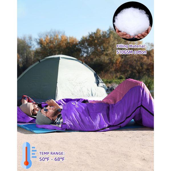 Sleeping Bag Camping Sleep Bags: Sportneer Warm Sleeping Bags for Single Adults 3-4 Season Waterproof Lightweight Large Ultralight suit for Adult Man Fishing Travel Outdoor Purple + Pink 2