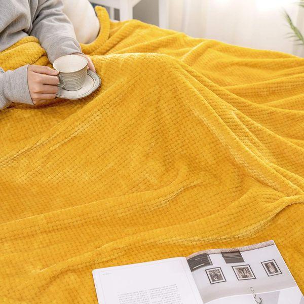 MIULEE Blanket Soft Warm Fluffy Fleece Plush Granule Bed Blankets Reversible Microfiber Solid Blankets for LivingRoom Chair Bed Couch Sofa Settees Travel 60x80 Inch Gold 4