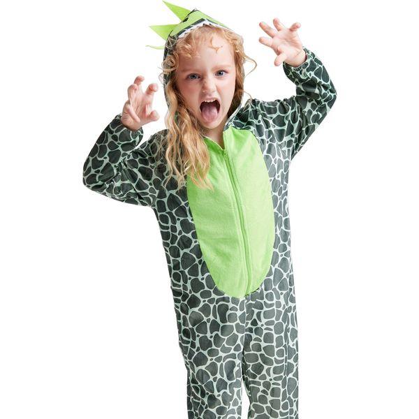 IKALI Baby Dinosaur Costume, Toddler Dragon Fancy Dress Outfit, Animal Hooded Onesie Green 73/6-12M 4