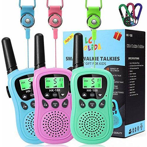 3 Pack Walkie Talkies for Kids, Toys for 3-12 Year Old Boys Girls, 8 Channels 2 Way Radio Toy with Backlit LCD Flashlight, 3 KM Range for Outdoor Adventures, Camping, Hiking (Pink & Green & Blue) 0