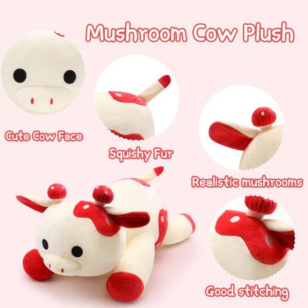 Desdfcer Strawberry Cow Plush Toy Animal,Cow Weighted Stuffed Animals,Giant Hugging Pillow,Weighted Strawberry Cow Plush,Cow Stuffed Animals Plush Doll Toy,Kawaii Plushies 3