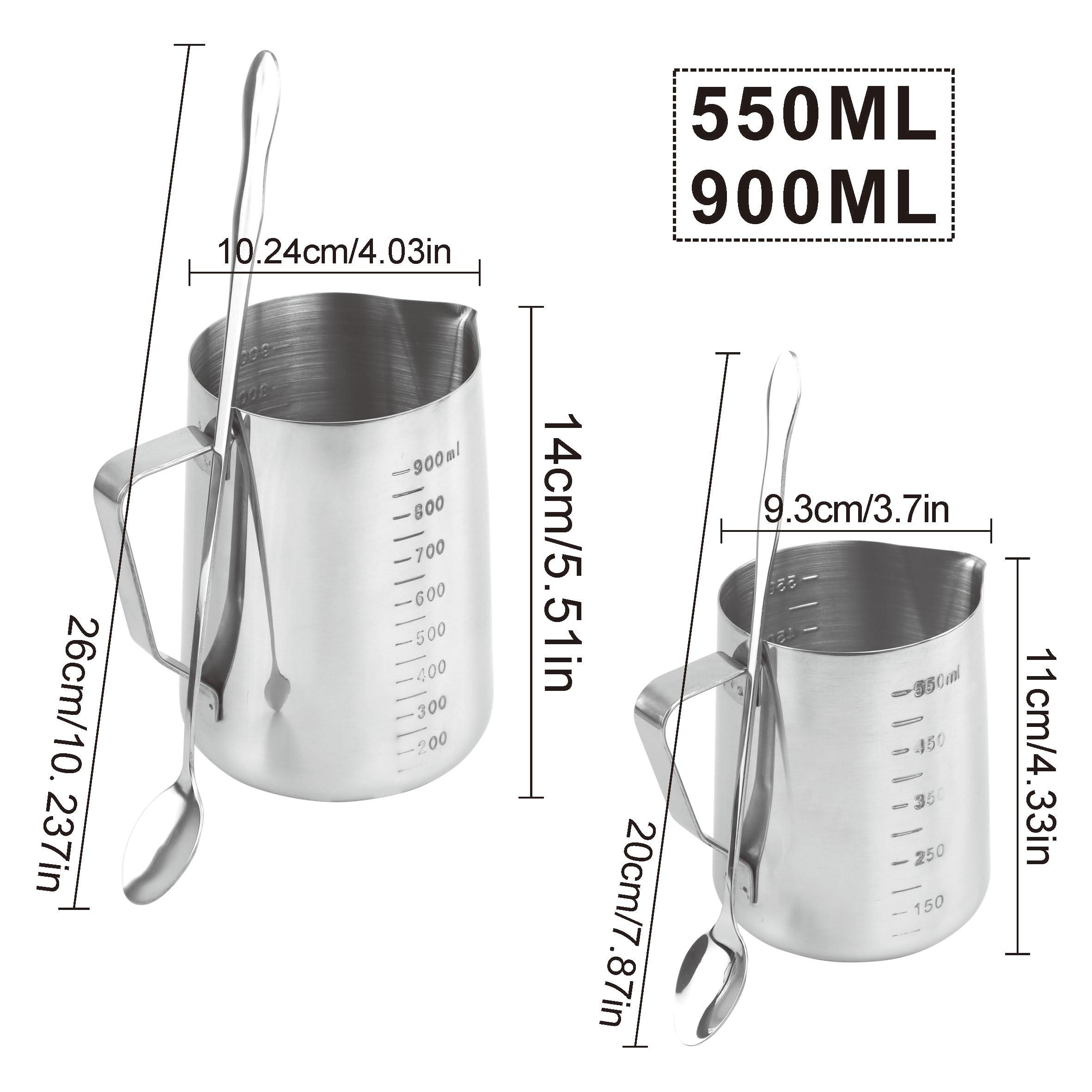 Doandgo 2Pack Double Boiler Wax Melting Pot with 2 Spoons, Measuring Cups Stainless Steel Candle Making Wax Pouring Pot Pitcher, Dripless Pouring Spout, Heat-Resisting Handle Designed(600ml, 900ml) 1