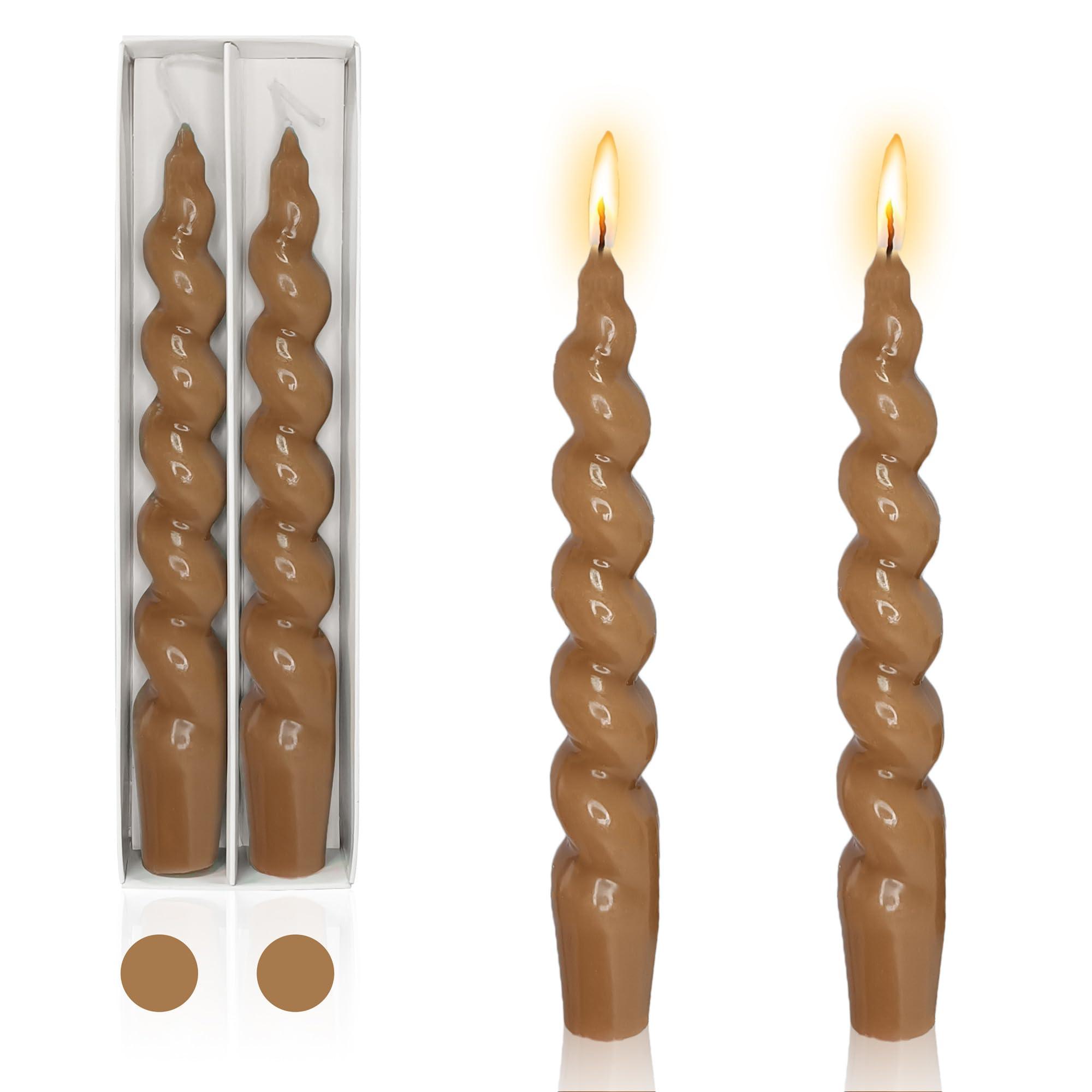 Taper Candles Twisted Candlesticks Set of 2-Short 7 inch Dinner Candle Sticks Unscented Spiral Candle Decorative Smokeless 4-6 Hour Burn Time for Women's Gift Wedding Party Holiday(Brown) 0